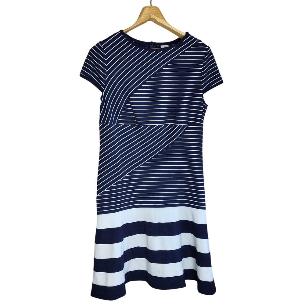 Julia Jordan Navy & White Striped Cap Sleeve Fit & Flare Dress Womens Size M